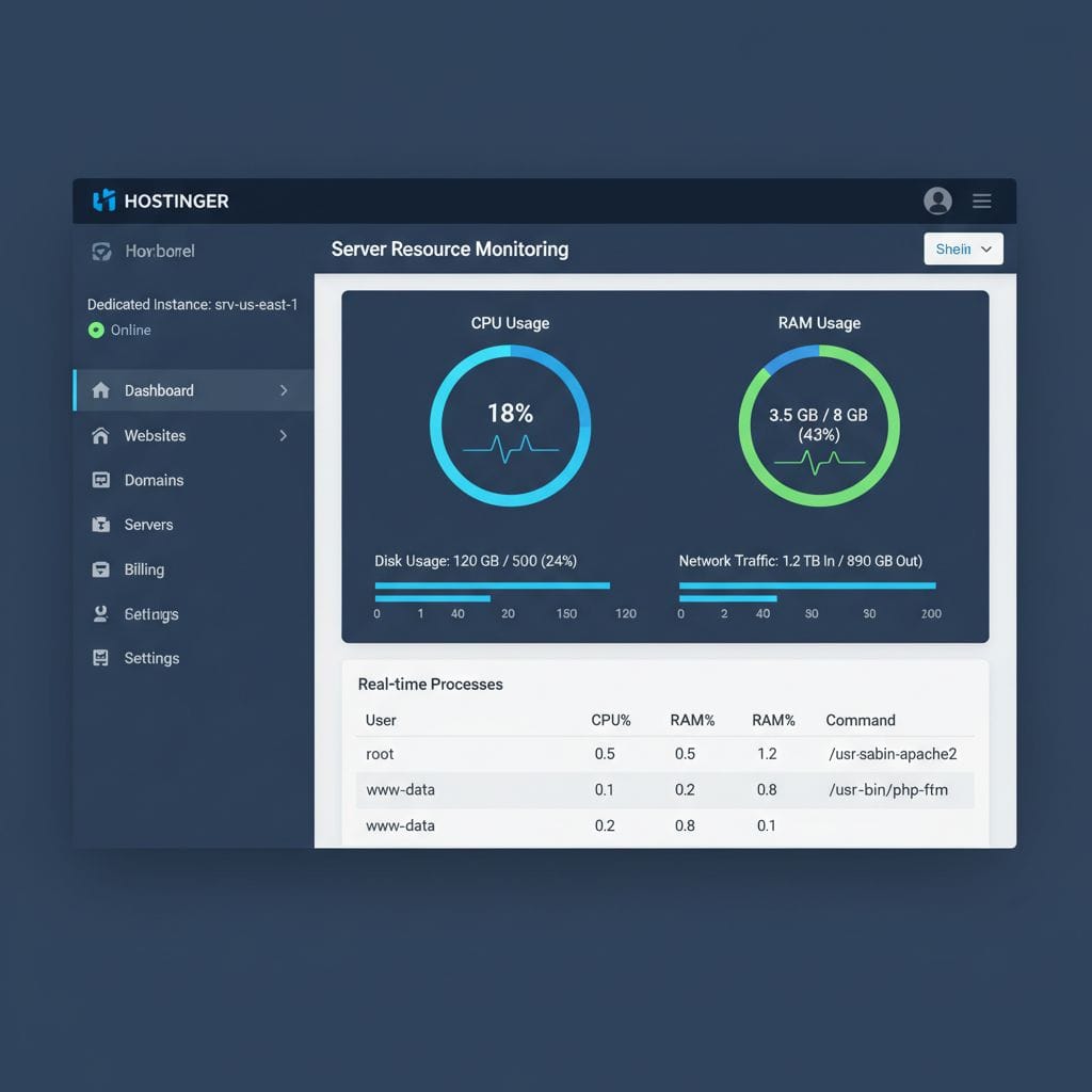 Hostinger dashboard interface for server management Hostinger dashboard interface for server management