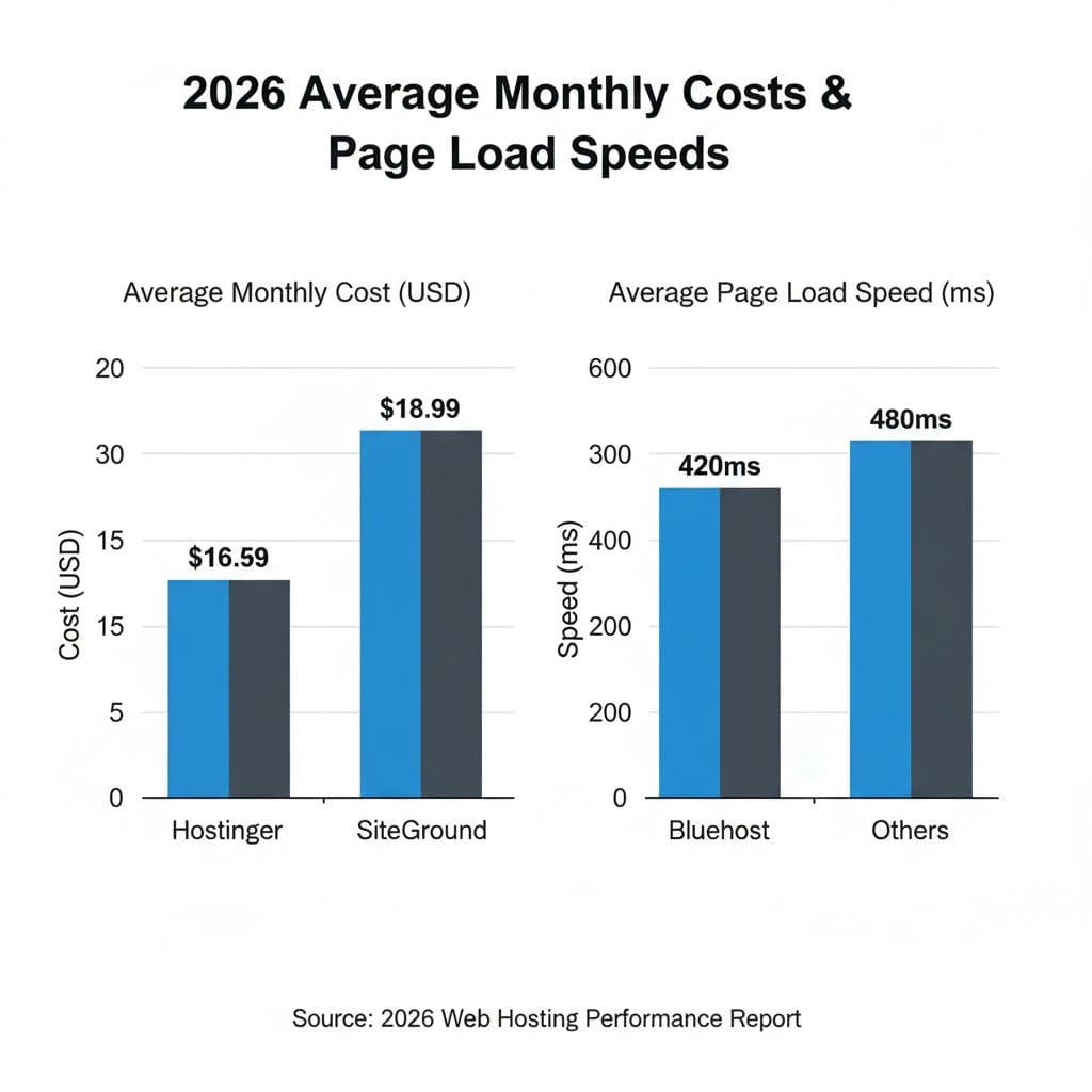 Comparison chart of Hostinger vs 7 top alternatives 2026 speed and price