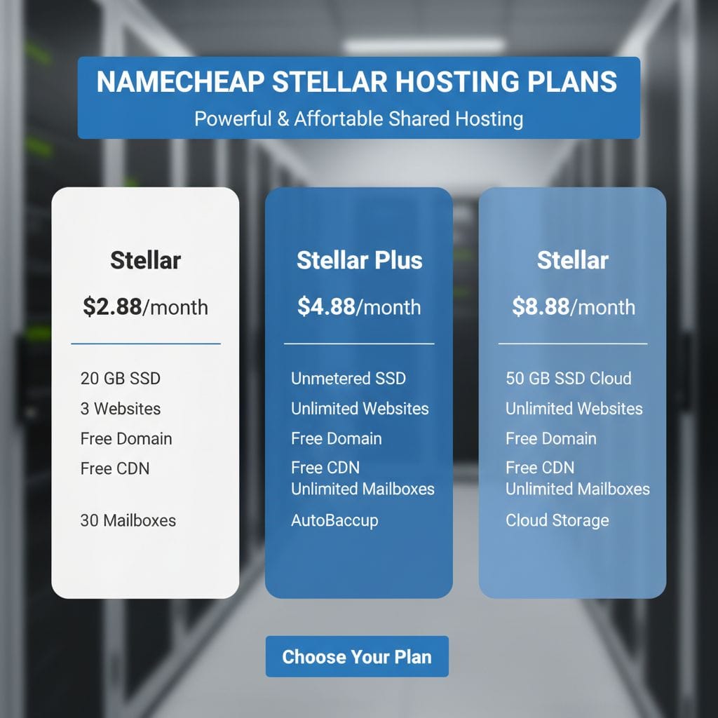 Namecheap hosting plan comparison table 2026
