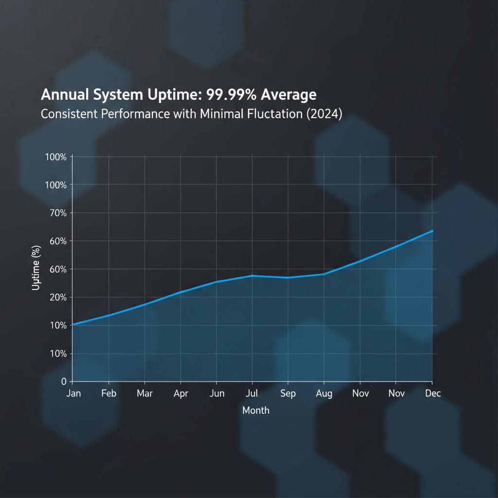 Bluehost 12-month uptime monitoring graph 2026