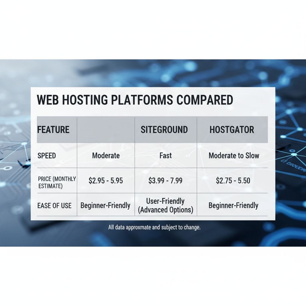 Comparison table Bluehost vs SiteGround vs HostGator 2026