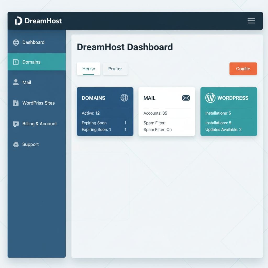 Screenshot of DreamHost custom control panel dashboard Screenshot of DreamHost custom control panel dashboard