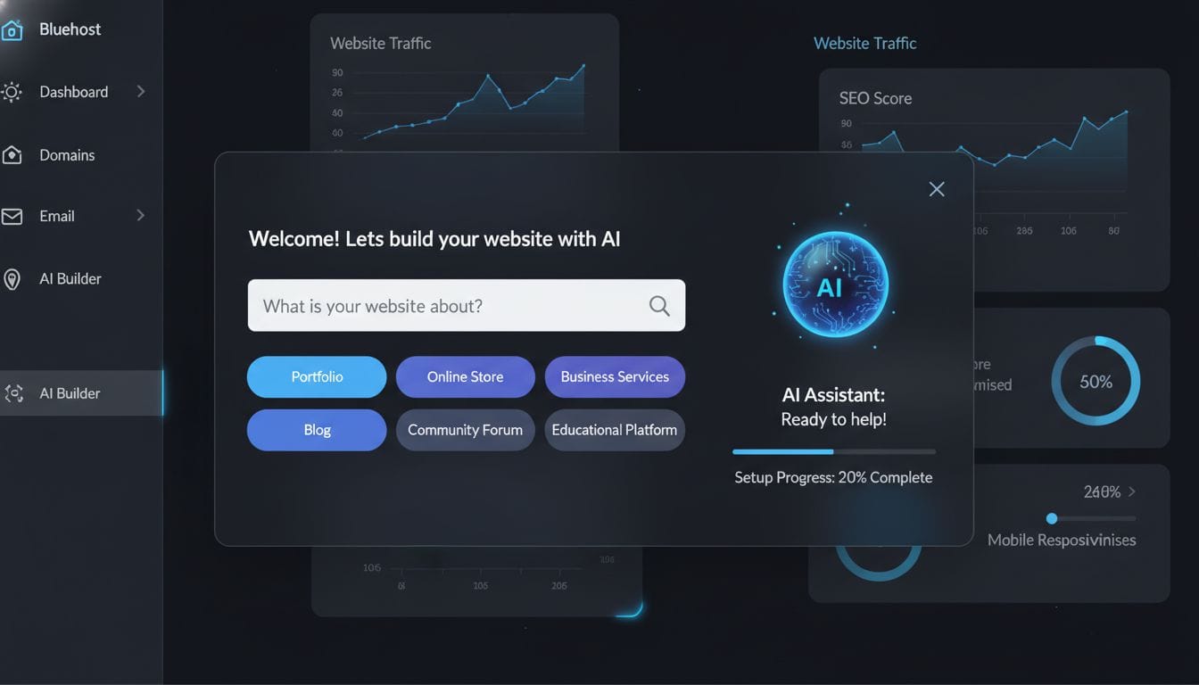 Real screenshot of the Bluehost WonderSuite AI site builder interface