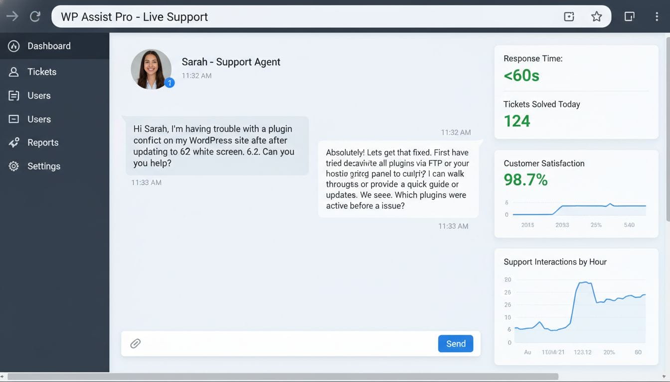 A live chat window showing a support interaction with a hosting expert