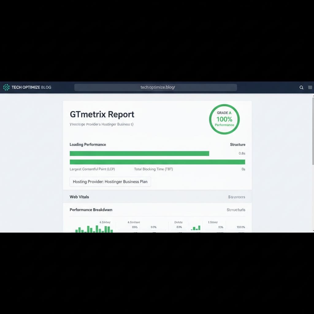 Hostinger speed test results showing 100 percent performance score Hostinger speed test results showing 100 percent performance score