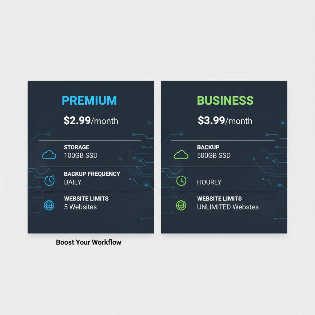 Hostinger Premium vs Business feature comparison infographic 2026 Hostinger Premium vs Business feature comparison infographic 2026
