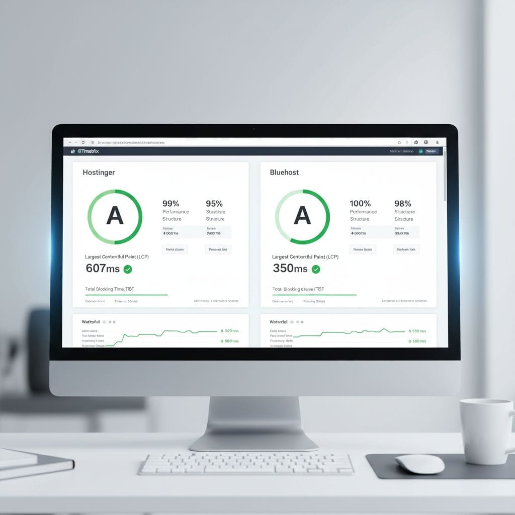 GTmetrix speed test result for Hostinger vs Bluehost GTmetrix speed test result for Hostinger vs Bluehost