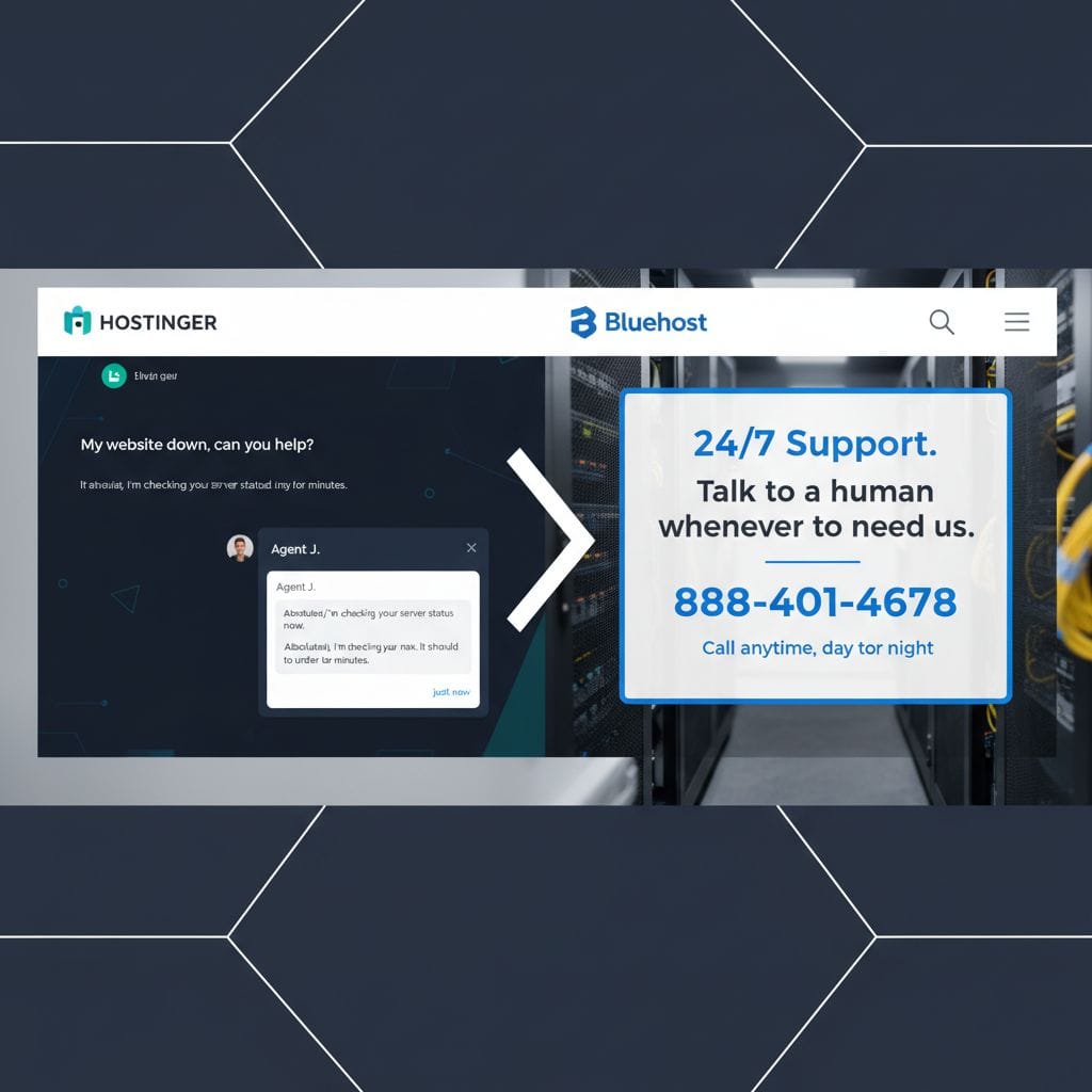 Comparison of Hostinger Live Chat vs Bluehost Phone Support interface Comparison of Hostinger Live Chat vs Bluehost Phone Support interface