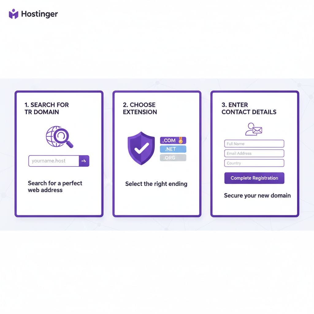 Step-by-step domain search and registration process in Hostinger
