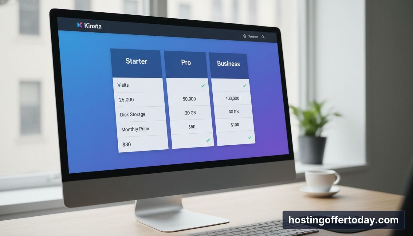 Kinsta hosting review 2026 pricing plans comparison chart showing Starter Pro and Business plan limits