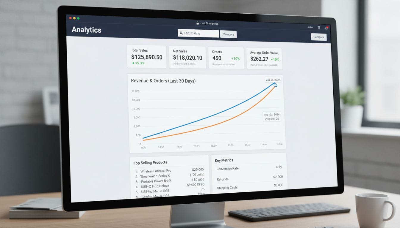 WooCommerce store dashboard showing sales analytics WooCommerce store dashboard showing sales analytics