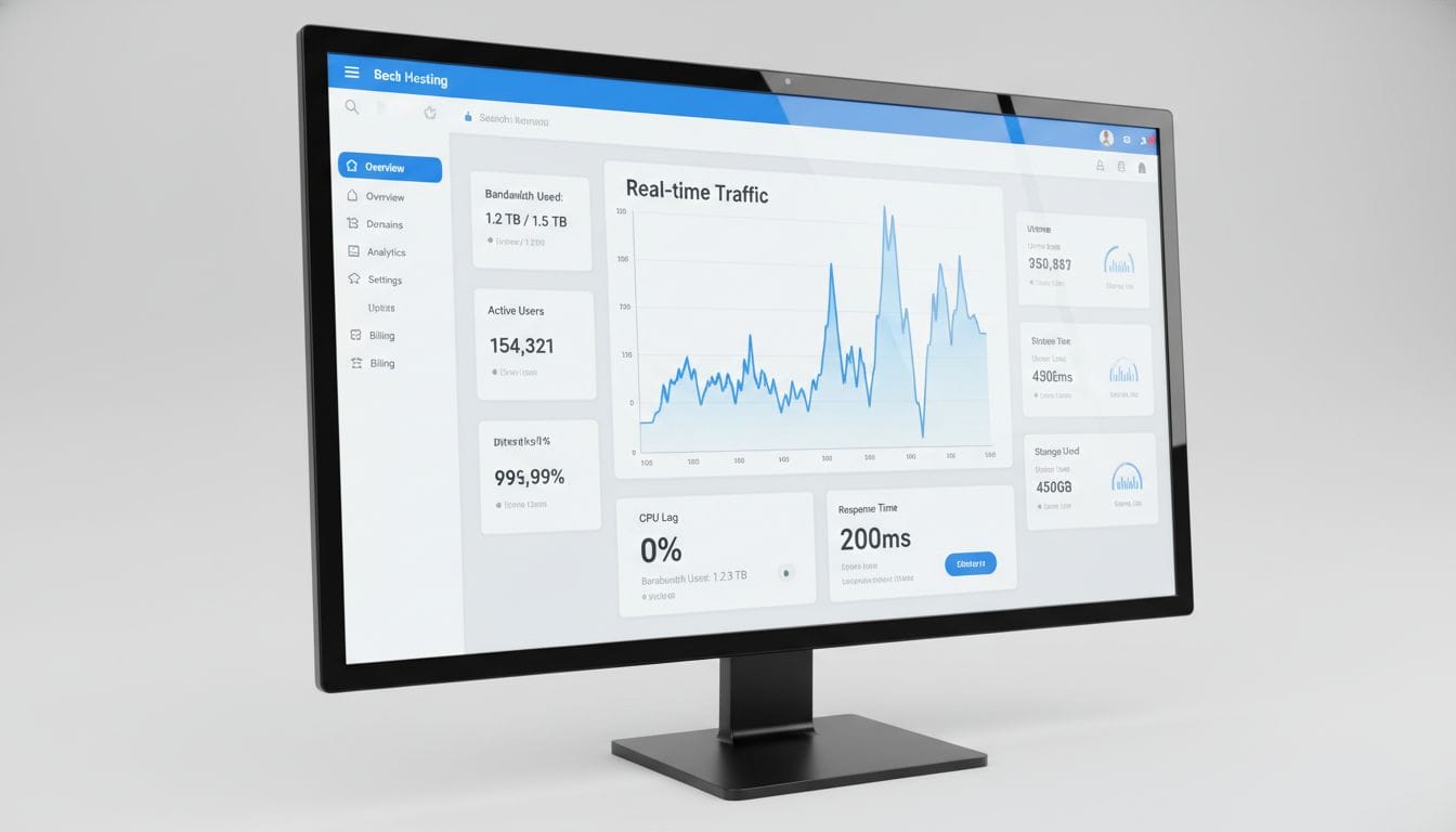 Real-time traffic monitoring dashboard showing 1 million active users on a high-performance WordPress server