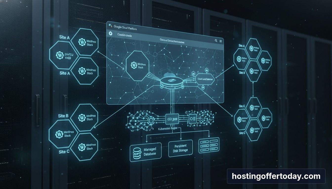 Google Cloud WordPress hosting isolated container architecture diagram on Kinsta