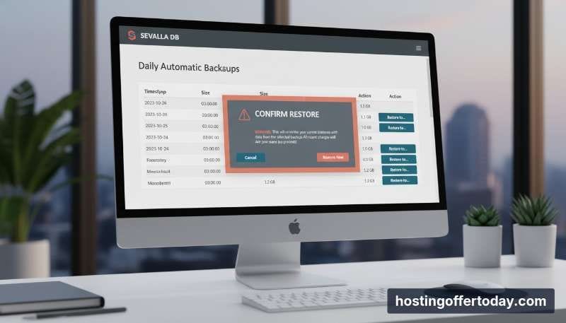 Sevalla database backup restore interface with daily automatic restore points Sevalla database backup restore interface with daily automatic restore points
