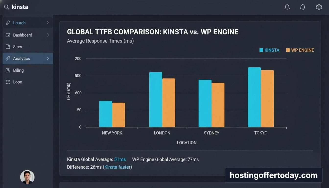 Kinsta vs WP Engine speed test response time comparison chart Kinsta vs WP Engine speed test response time comparison chart