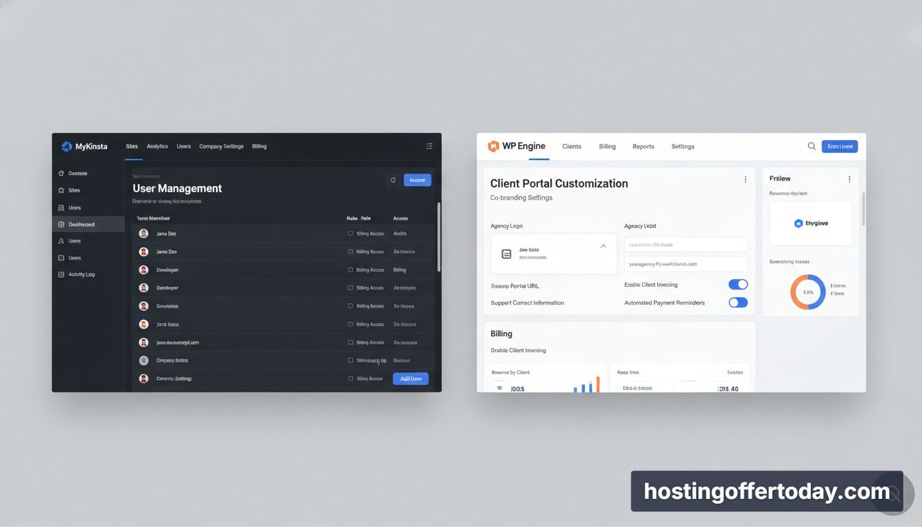 Kinsta vs WP Engine agency dashboard and team management interface comparison Kinsta vs WP Engine agency dashboard and team management interface comparison